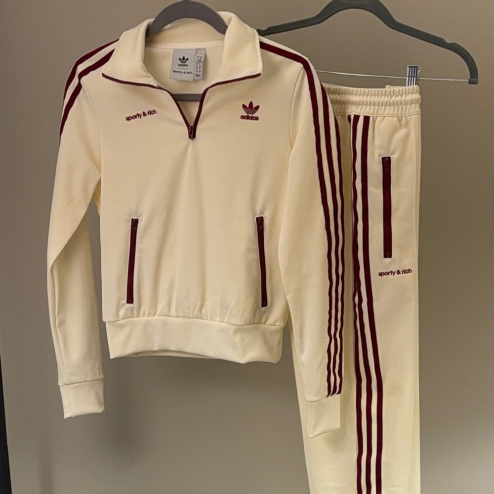 Sporty & Rich | Adidas collab Cream and Burgundy Tracksuit